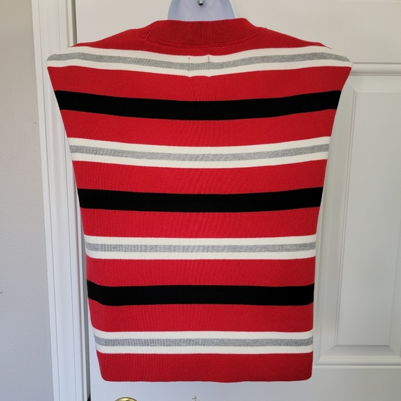 MAEVE Anthropologie Boxy Tight Knit Sleeveless Sweater Red Black Striped Small - Picture 5 of 9